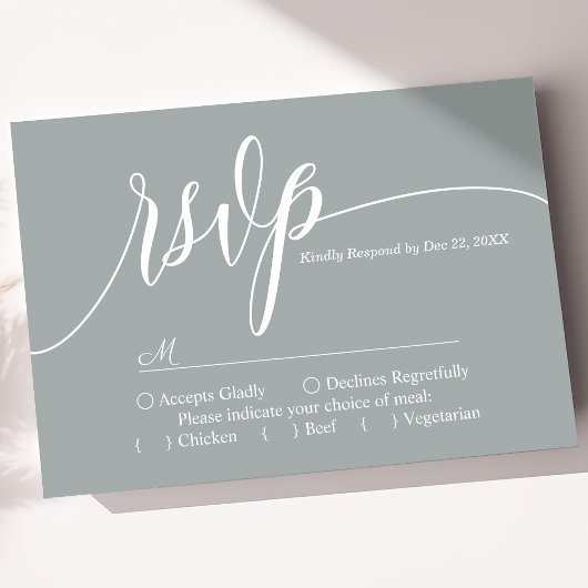 Dusty Sage Simple Script Wedding RSVP Card