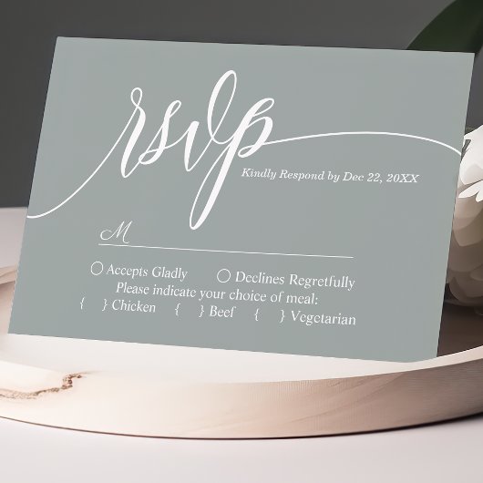 Dusty Sage Simple Script Wedding RSVP Card Karte