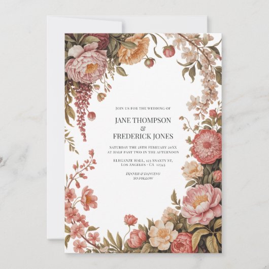 Dusty Sage, Soft Peach & Warm Sand Floral Wedding Einladung (Vorderseite)