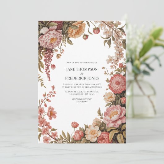 Dusty Sage, Soft Peach & Warm Sand Floral Wedding Einladung (Stehend Vorderseite)