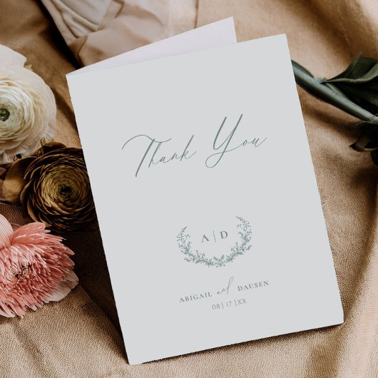Dusty Sage Thank you Wedding Folded Note Card Dankeskarte