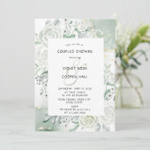 Dusty Sage Wasserfarbe Blumenpaare Dusche Einladung (Stehend Vorderseite)