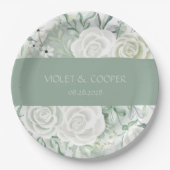 Dusty Sage Watercolor Florals Wedding Pappteller (Vorderseite)