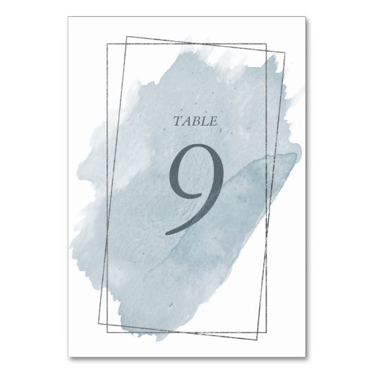 Dusty Silver and Blue Wedding Table Card Tischnummer (Vorderseite)
