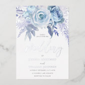 Dusty Sky Blue & Silver Divine Wedding Folieneinladung (Vorderseite)