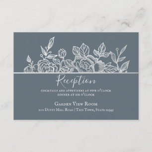 Dusty Slate Blue Silver Floral Sketch Wedding Begleitkarte