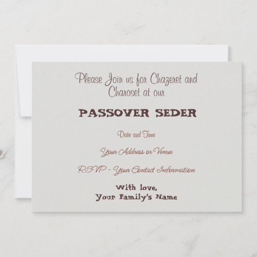 Dusty Spring Passover Rustikales Elegant Einladung (Rückseite)