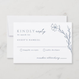 Dusty Steel Blue Modern Stenciled Botanical RSVP Karte