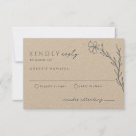 Dusty Steel Blue Modern Stenciled Botanical RSVP Karte