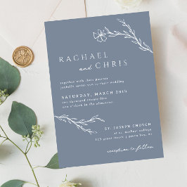 Dusty Steel Blue Modern Stenciled Floral Botanical Einladung