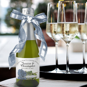 Dusty Steel Blue Rose Wedding Danke Mini Schaumweinetikett