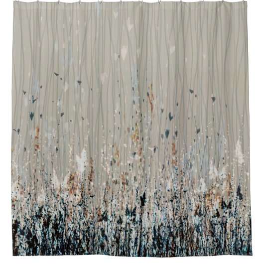 Dusty Taupe Orange Dark Blue Wildblumen Duschvorhang (Vorderseite)