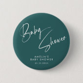 Dusty Teal Baby Shower Elegant Script Design Button (Vorderseite)