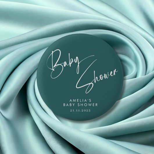 Dusty Teal Baby Shower Elegant Script Design Button