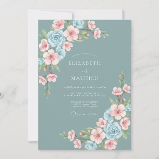 Dusty Teal Captivating Spring Wedding Einladung (Vorderseite)
