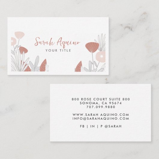 Dusty Terracotta Pink Whimsikische Blume Visitenkarte (Vorne/Hinten)