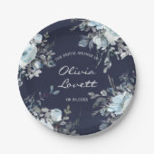 Dusty und Navy Blue Botanical Floral Brautparty Pappteller (Vorderseite)