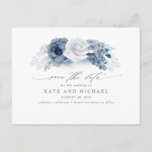 Dusty und Navy Blue Floral Boho Save the Date Postkarte