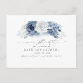 Dusty und Navy Blue Floral Boho Save the Date Postkarte (Vorderseite)