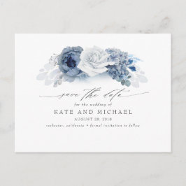 Dusty und Navy Blue Floral Boho Save the Date Postkarte