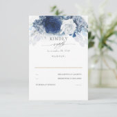 Dusty und Navy Blue Wedding RSVP (Stehend Vorderseite)