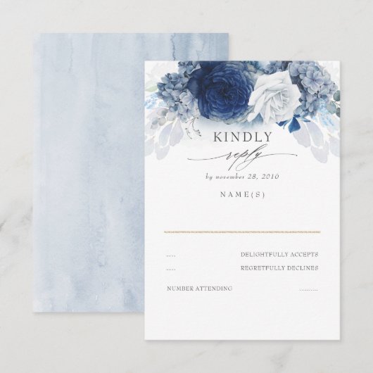 Dusty und Navy Blue Wedding RSVP (Vorne/Hinten)