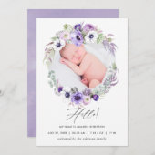 Dusty Violet Birth Announcement Foto Card Ankündigung (Vorne/Hinten)