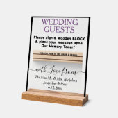 Dusty Violet Black Wooden Gästebuchnamen Acrylschild (Winkel)