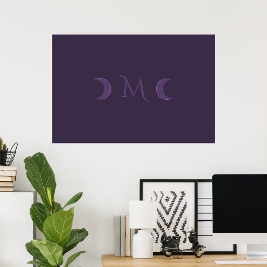 Dusty Violet Crescent Moons Monogramm Poster (Heimbüro)