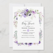 Dusty Violet Floral Baby Dusche Einladung (Vorderseite)