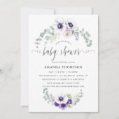 Dusty Violet Floral Baby Dusche Einladung (Vorderseite)
