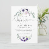 Dusty Violet Floral Baby Dusche Einladung (Stehend Vorderseite)