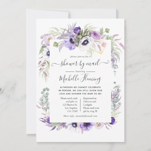 Dusty Violet Floral Baby Shooter by Mail Einladung (Vorderseite)
