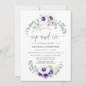 Dusty Violet Floral Baby Sip & See Einladung (Vorderseite)