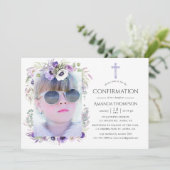 Dusty Violet Floral Bestätigung Einladung (Stehend Vorderseite)