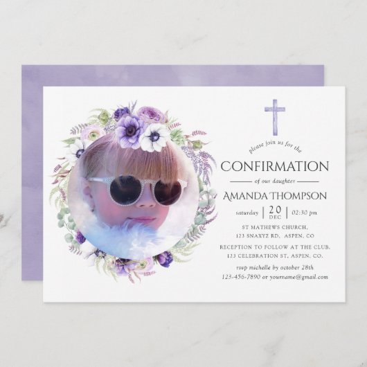 Dusty Violet Floral Bestätigung Einladung (Vorne/Hinten)