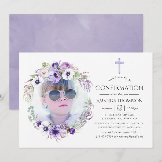 Dusty Violet Floral Bestätigung Einladung (Vorne/Hinten)
