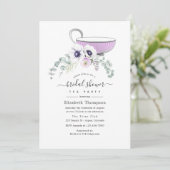 Dusty Violet Floral Brautparty Teezeremonie Party Einladung (Stehend Vorderseite)