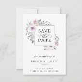 Dusty Violet Floral Gold Rahmen Save the Date Ankündigung (Vorderseite)