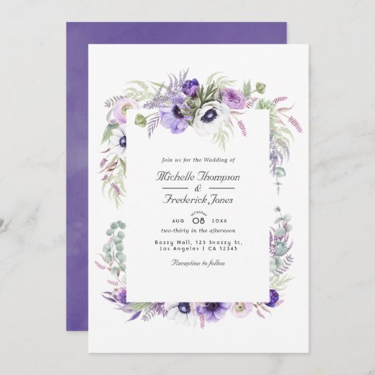 Dusty Violet Floral QR Code UAWG Wedding Einladung (Vorne/Hinten)