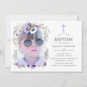 Dusty Violet Floral Taufe oder Weihnachten Einladung (Vorderseite)