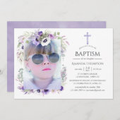 Dusty Violet Floral Taufe oder Weihnachten Einladung (Vorne/Hinten)