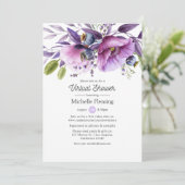 Dusty Violet Floral Virtual Baby oder Brautparty Einladung (Stehend Vorderseite)