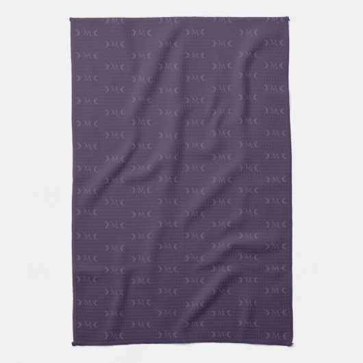 Dusty Violet Monogram Crescent Moon Pattern Geschirrtuch (Vertikal)