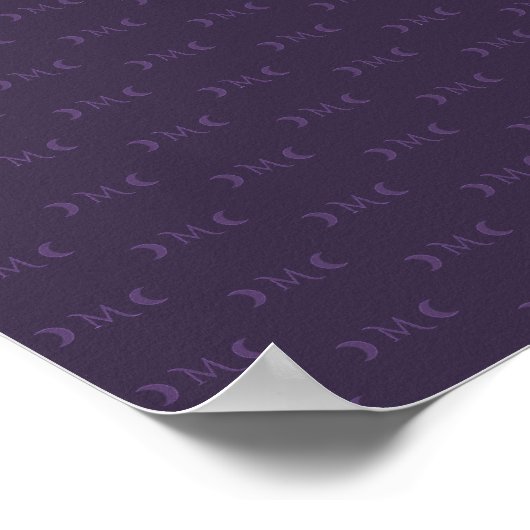 Dusty Violet Monogram Crescent Moon Pattern Poster (Ecke)