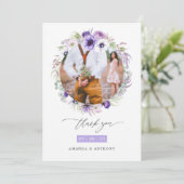 Dusty Violet Pastel Floral Wedding Foto Collage Dankeskarte (Stehend Vorderseite)