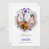 Dusty Violet Pastel Floral Wedding Foto Collage Dankeskarte (Vorne/Hinten)