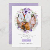 Dusty Violet Pastel Floral Wedding Foto Dankeskarte (Vorne/Hinten)