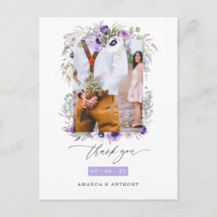 Dusty Violet Pastel Floral Wedding Foto Vielen Dan Postkarte