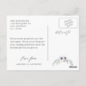 Dusty Violet Pastel Floral Wedding Foto Vielen Dan Postkarte (Rückseite)
